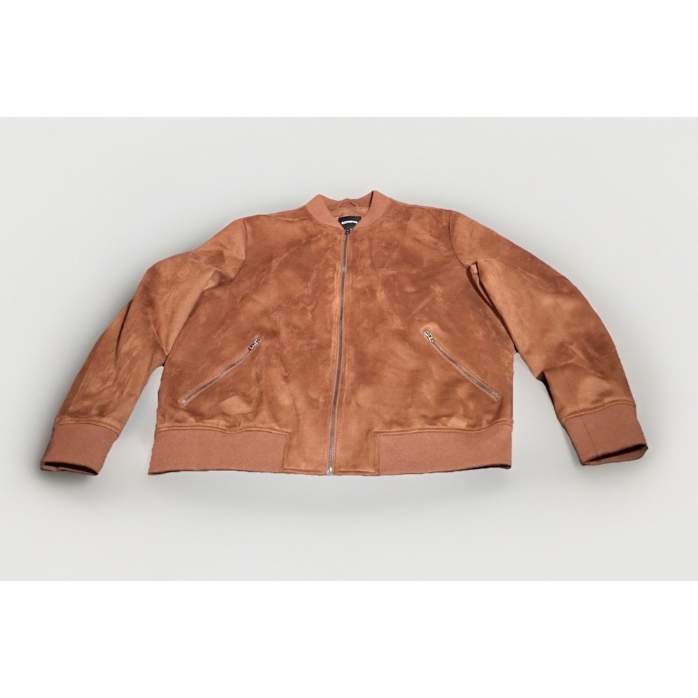 Express Mens Faux Suede Bomber Jacket Cognac Brown XL 0041253888 Zip Up